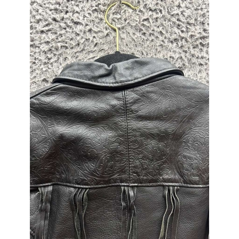 Protech Leather Apparel Fringed Leather Cropped Biker Jacket Black Women Size 12 - Picture 4 of 12